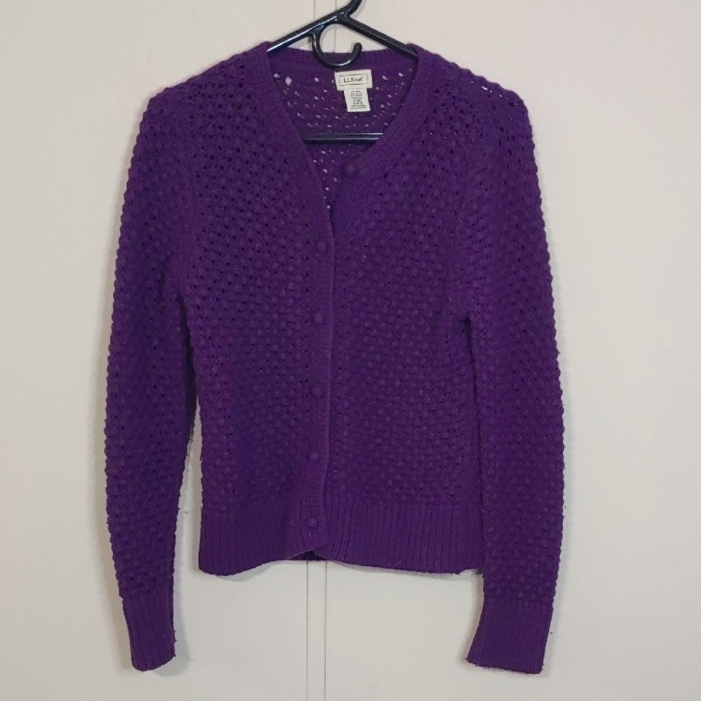 VTG L.L. Bean Purple Cardigan Knit Sweater Size M